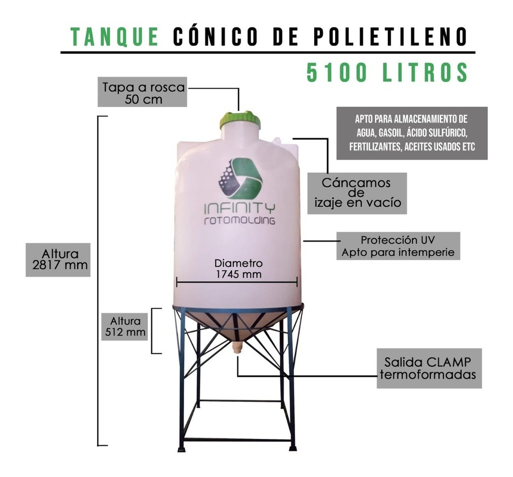 Silo/conico De Polietileno 5100l Clamp-infinity Rotomolding