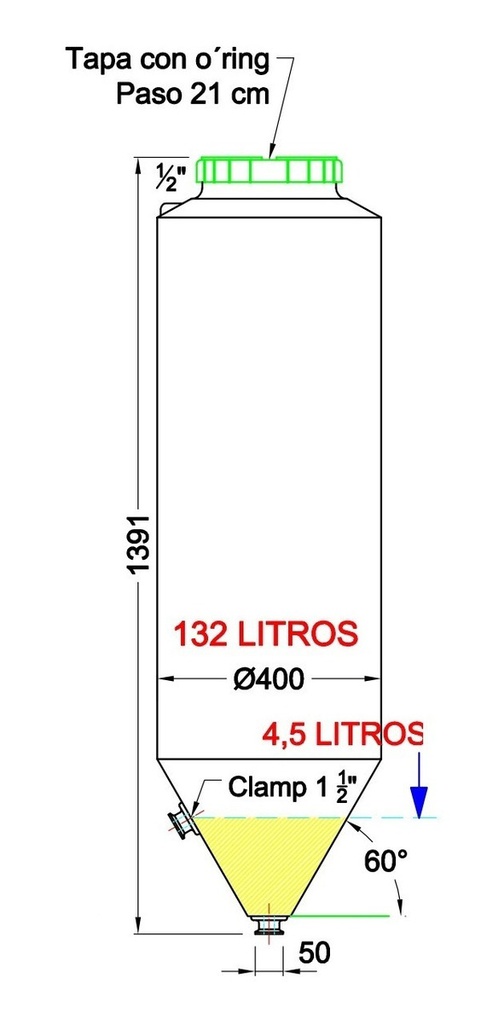 Fermentador Infinity Rotomolding Clamp 132l Cerveza