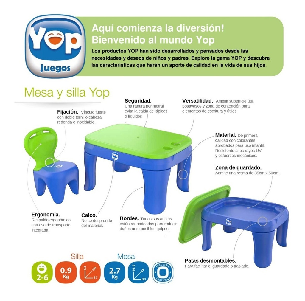 Mesa Mesita Infantil + 2 Sillas - Juegos Yop